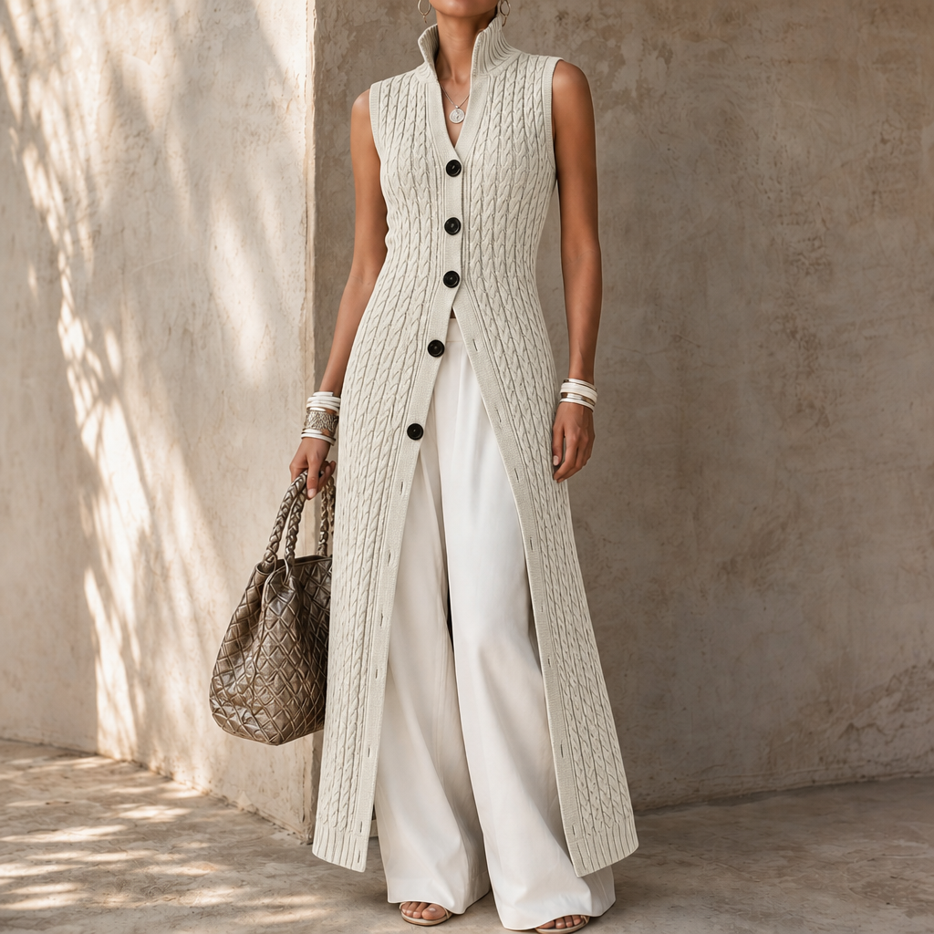 Elara Knit Longline Waistcoat - Cable-Knit Look Women's