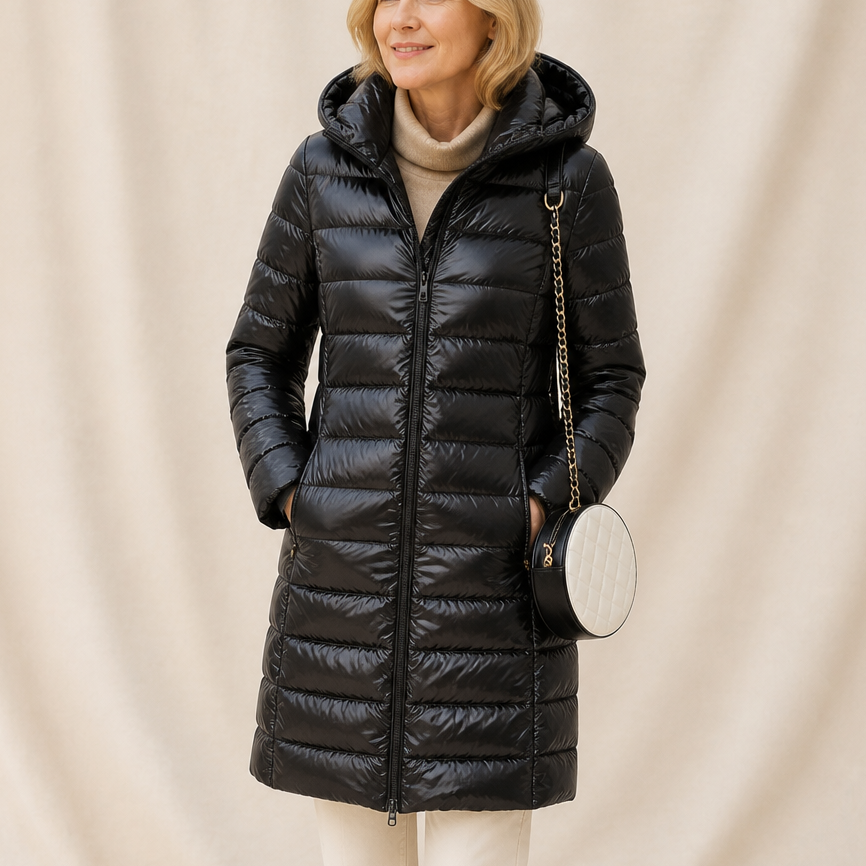 Veluna Long Quilted Puffer Coat - Women's Flared Puffer