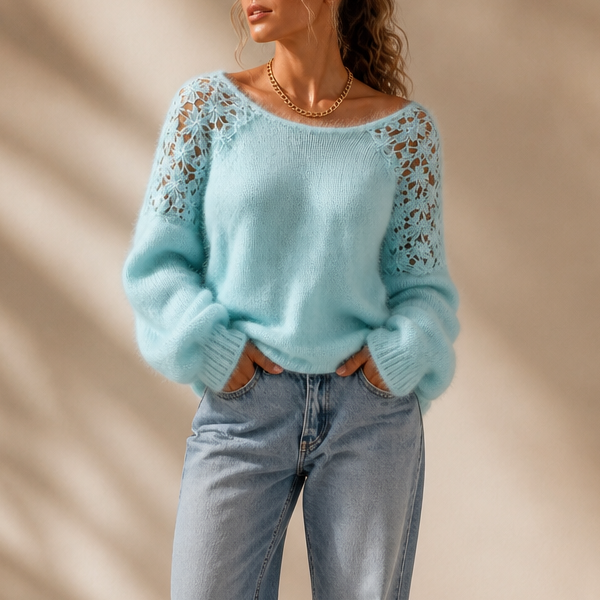 Wearbella - Open-Shoulder Lace Knit Women's Sweater