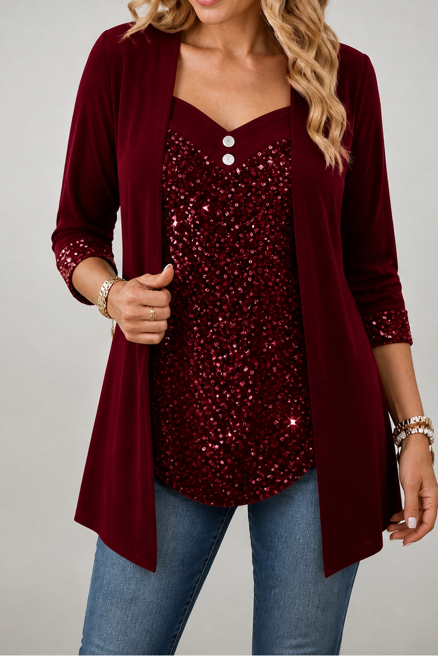 Veluxe Duo Sequin Top - Women's Mock Layer Evening Top