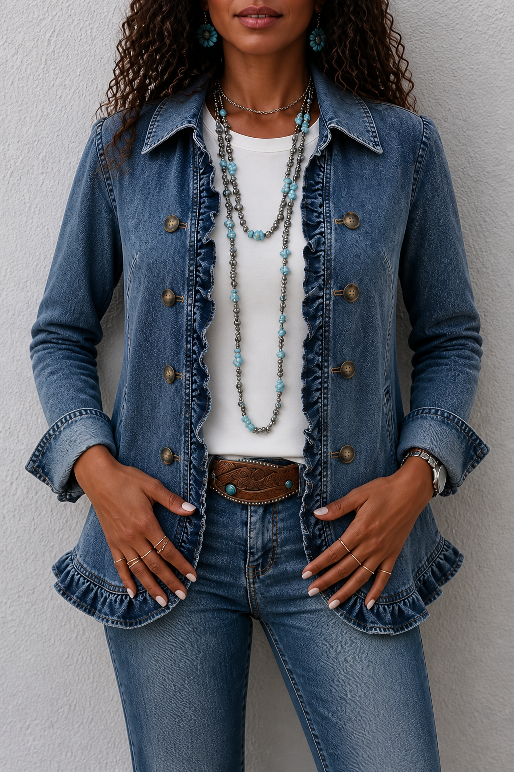 Wearbella Ruffle Denim Jacket - Double-Breasted Women's