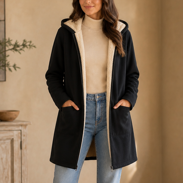 Cozelle Hooded Jacket - Women's Fleece Lined Look Mid Coat