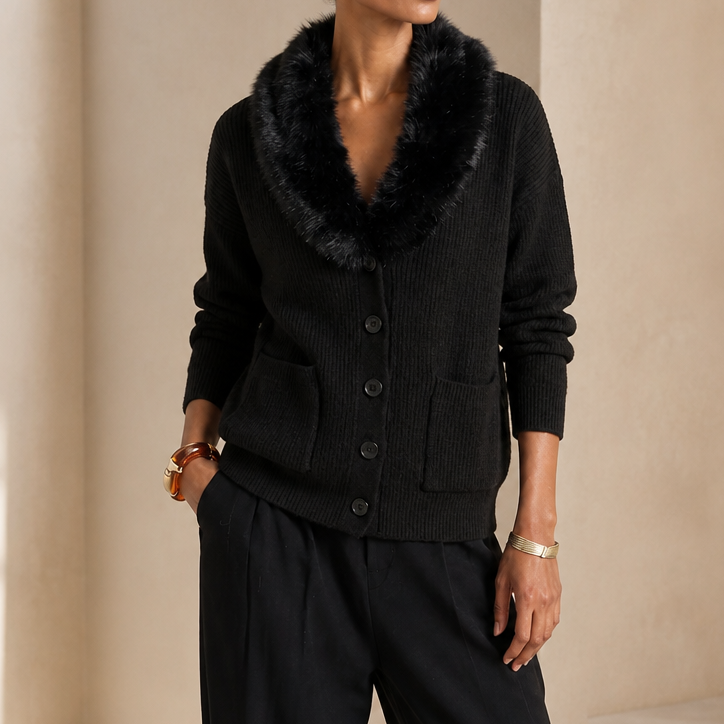 Veloura Faux-Fur Lapel Cardigan - Chunky Women's Knit