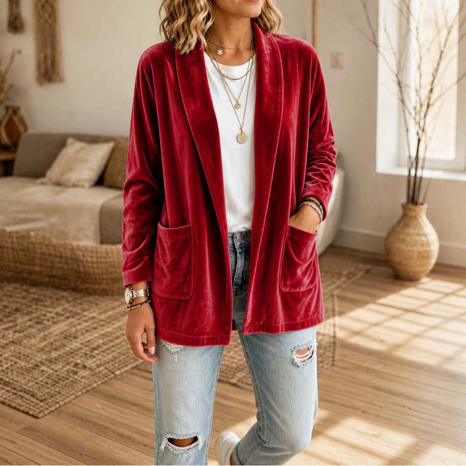 Velvetelle Velvet Cardigan - Women's Shawl Collar Knit