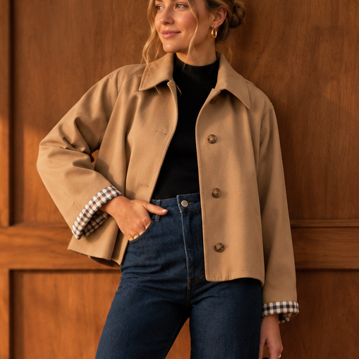 Wrenfield Cropped Jacket - Plaid Lined Women's Raglan Coat