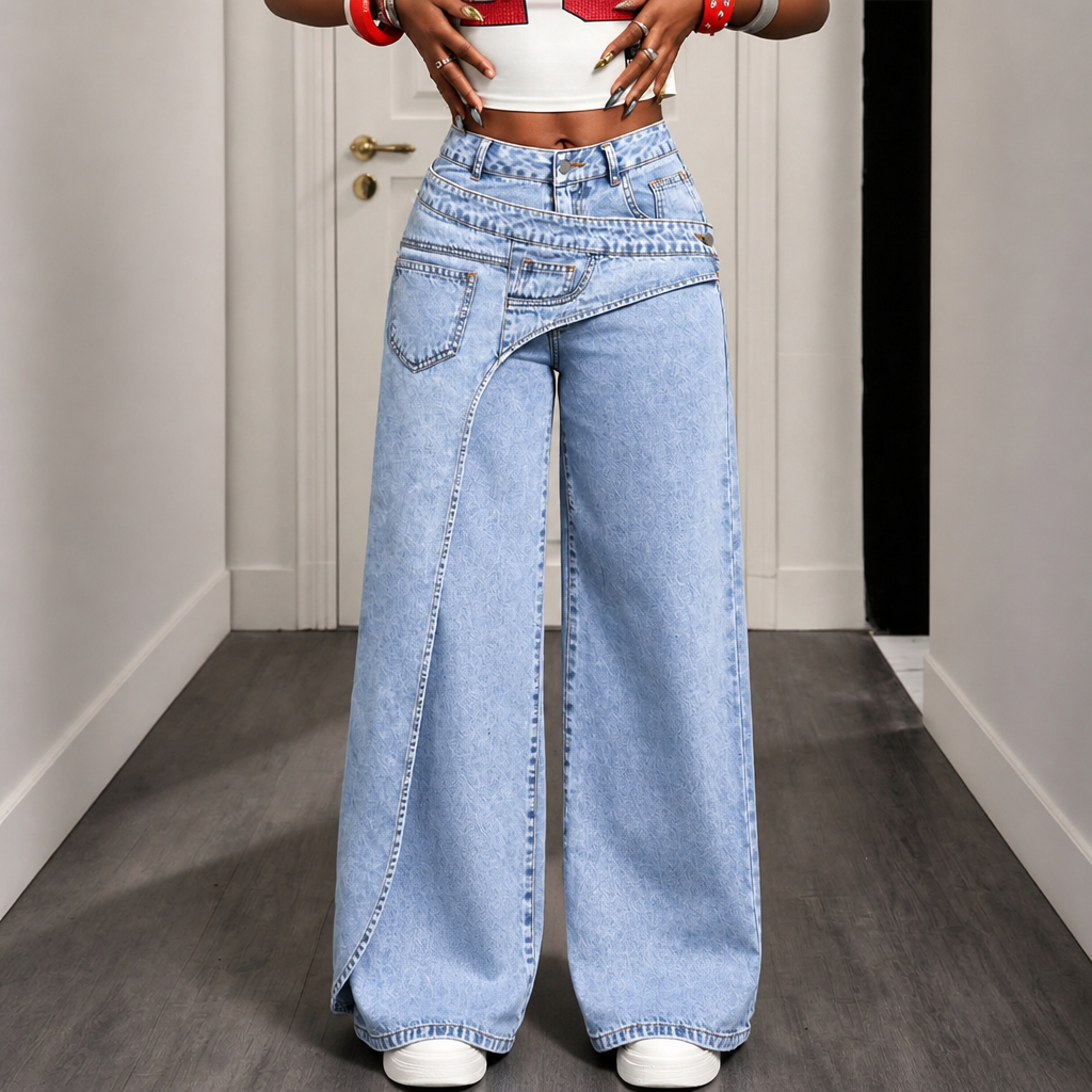 Overlaya Wide Leg Jeans - Overlap Waist Women's Jeans