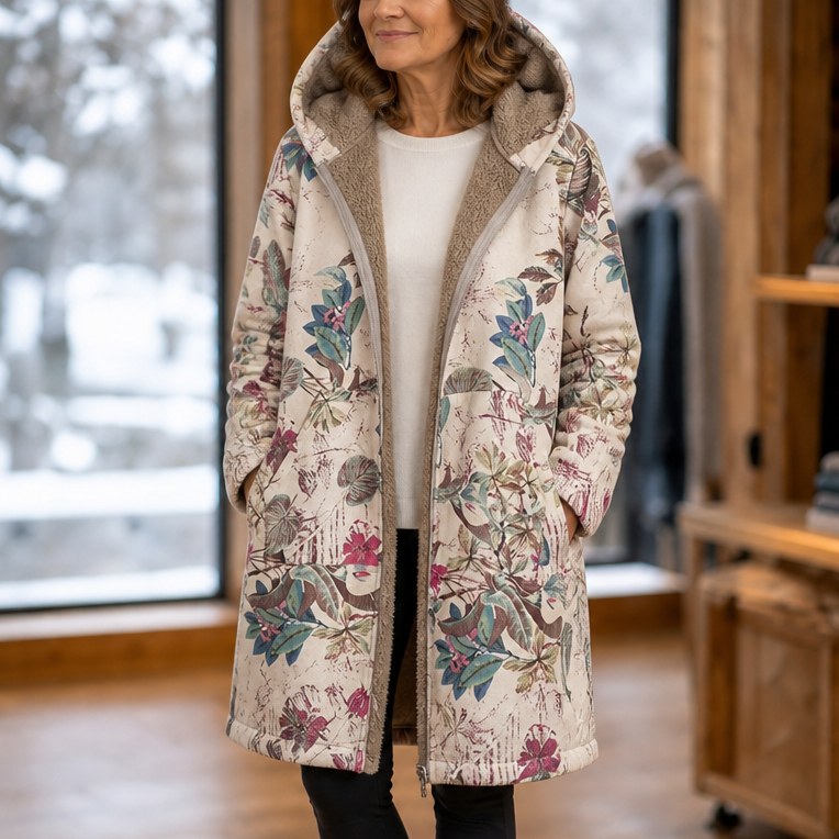 Leaf & Loom Printed Winter Coat - Hooded Women's Fleece