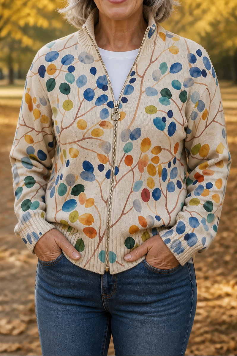 Threezip Botanical Cardigan - Women's Zip Up Print Bomber