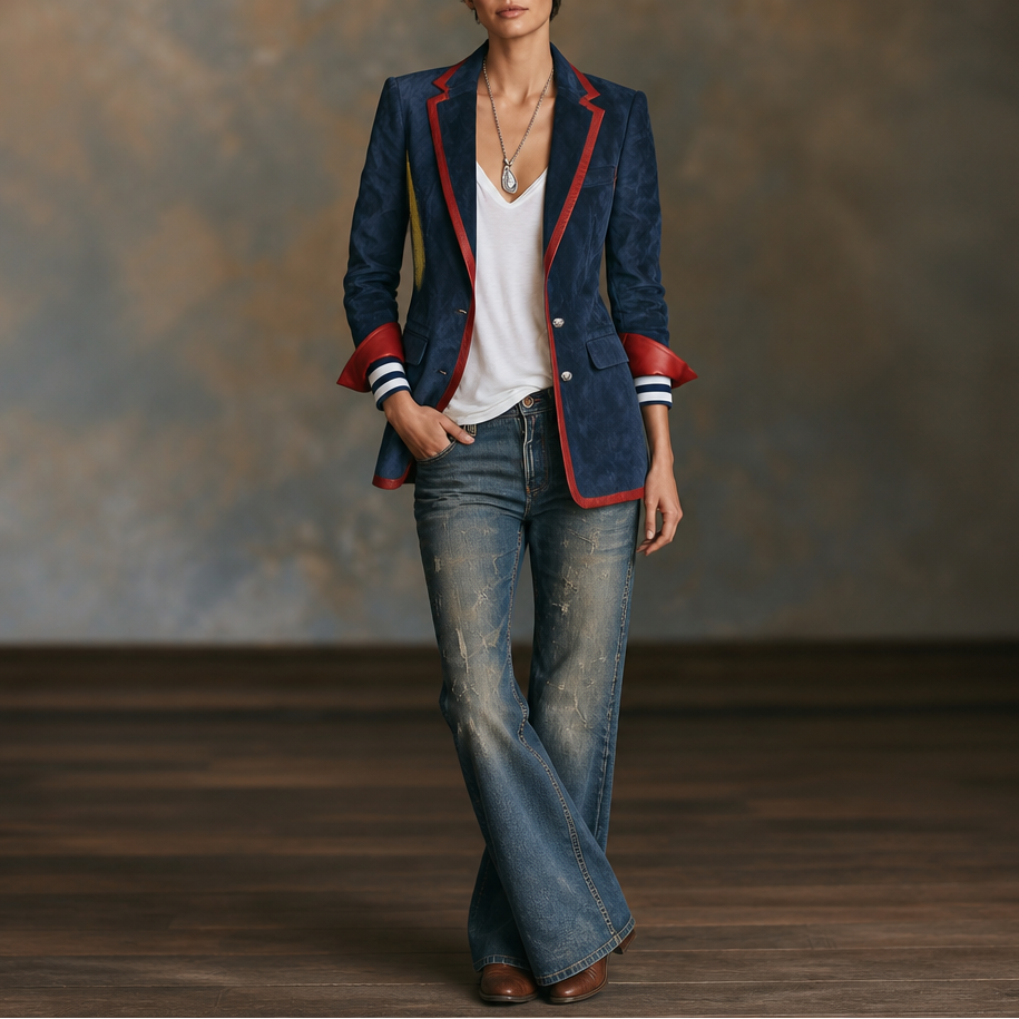 Velvara Velvet Blazer - Contrast Trim Women's Party Jacket