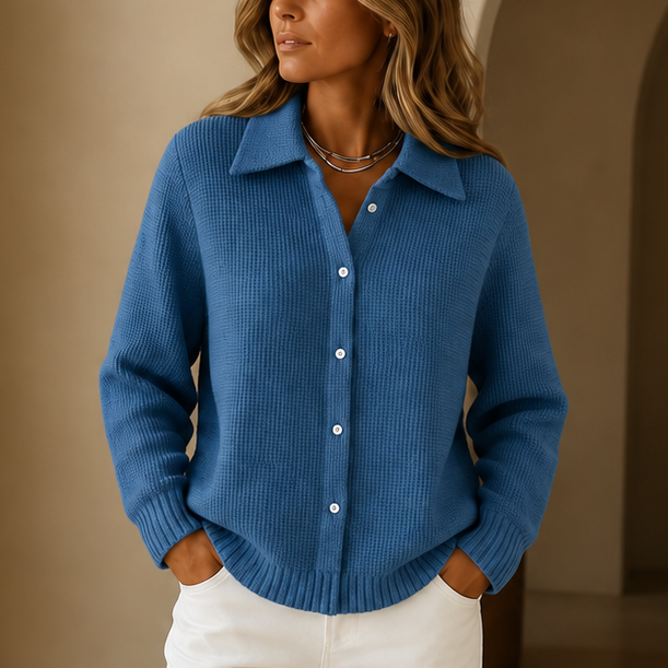 Lapelle Waffle Knit Cardigan - Women's Lapel Collar Knit