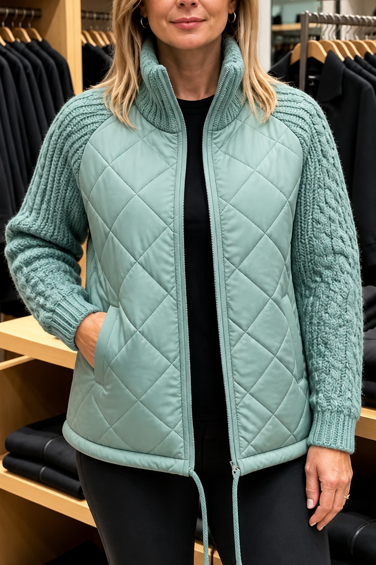 Knitpuff Knit Panel Puffer Jacket - Women's Quilted Jacket