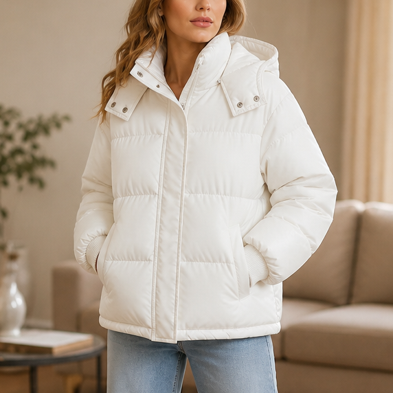 Veluna Cropped Puffer Jacket - Hooded Women's Short Coat