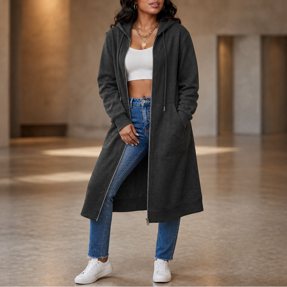 Cozyline Fleece-Lined Hoodie - Tunic Length Women's Zip Top