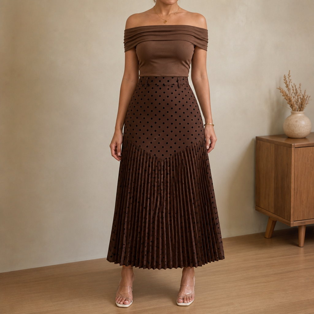 Wearbella Polka Dot Skirt - Pleated Women's Midi Skirt