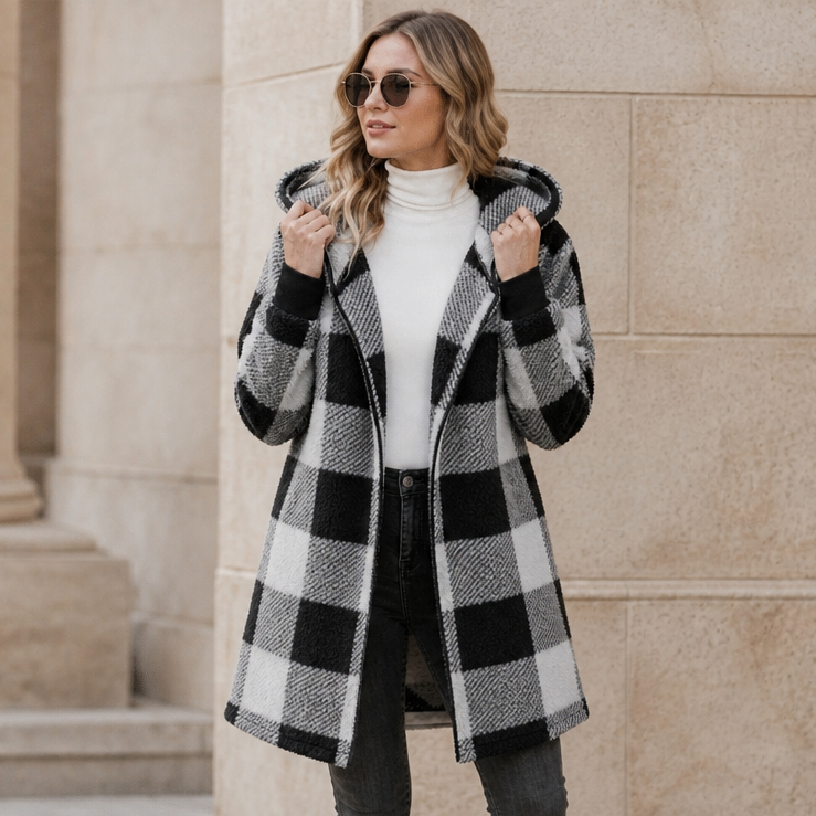 Plaidelle Plaid Hooded Cardigan - Oversized Women's Fleece