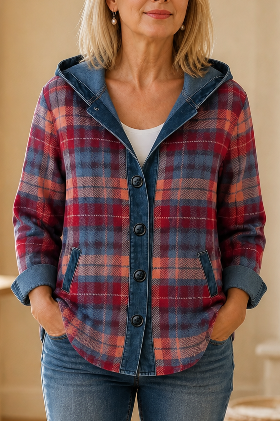 Layerlore Patchwork Cardigan - Women's Denim Look Hoodie