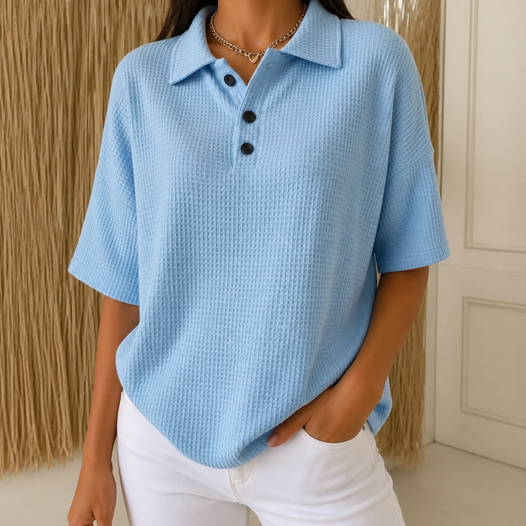 Waffield Waffle Knit Polo - Women's Open Collar Top