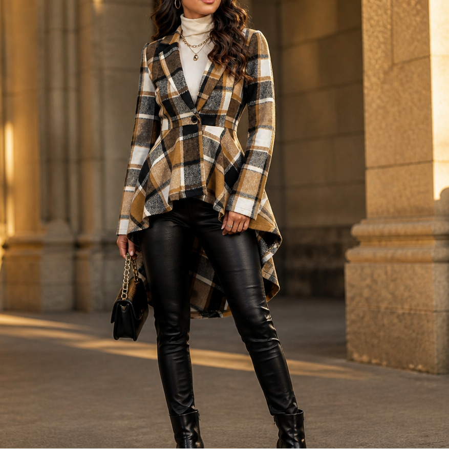 Wearbella Plaid Peplum Coat - Women's High-Low Coat