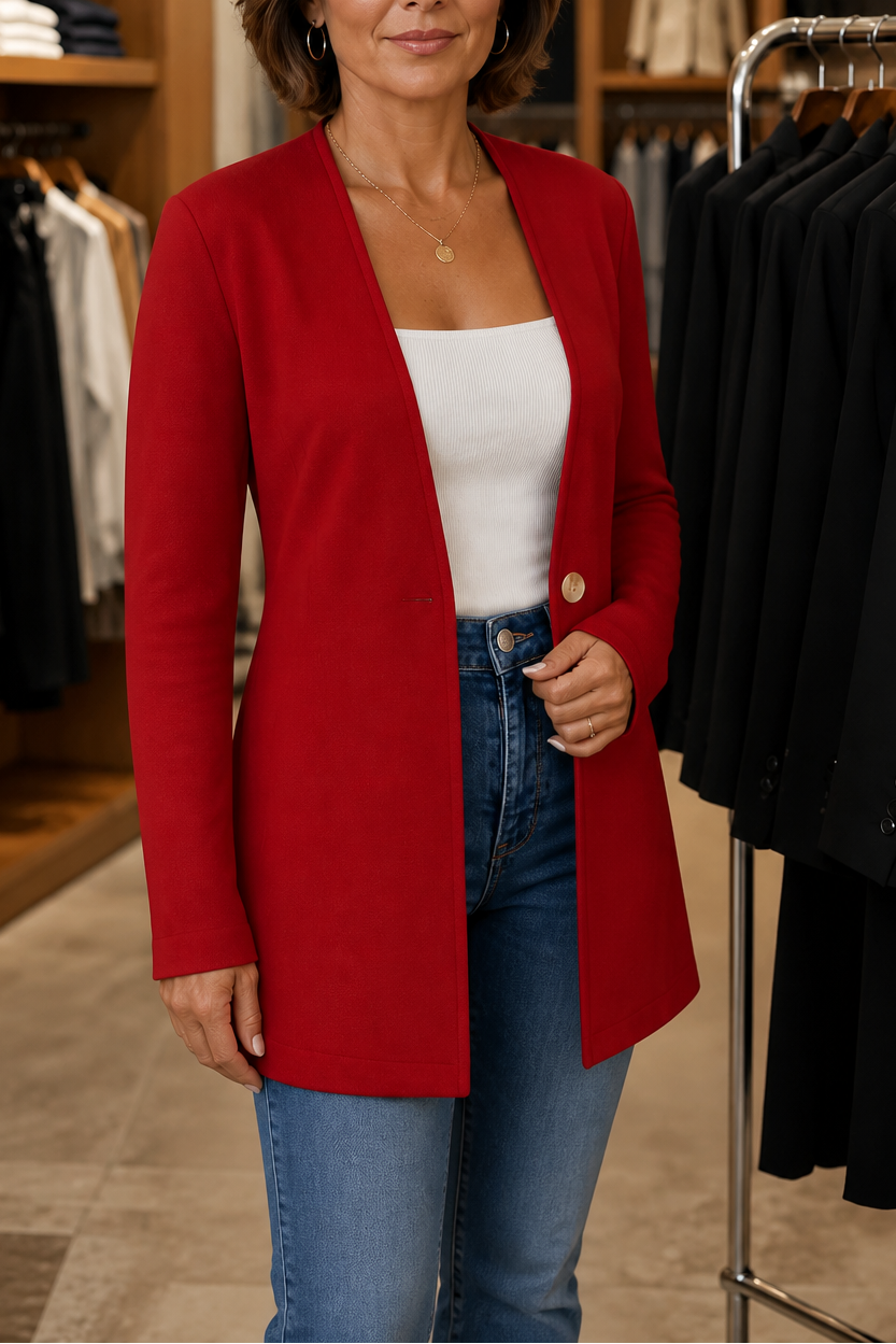 Linevalle A Line Blazer - Women's V Neck One Button Blazer