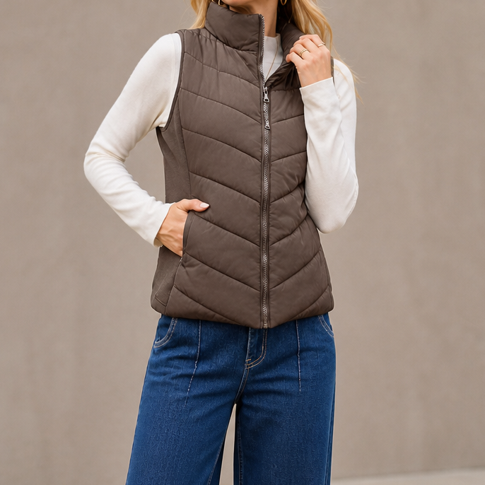 Layerly Quilted Puffer Vest - Women's Stand Collar Gilet