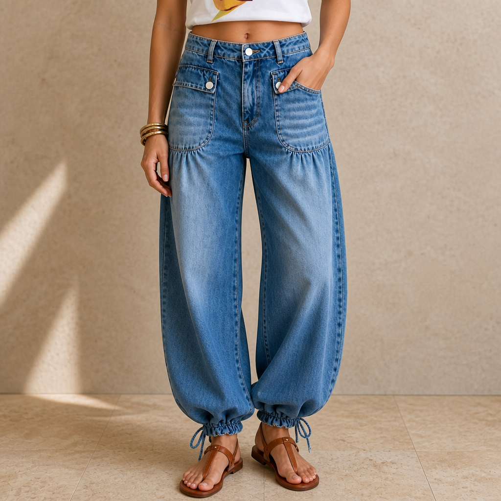 Balloon & Cinch Jeans - Women's Drawstring Balloon Jeans