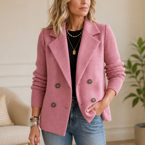 Wearbella Knit Sleeve Blazer - Women's Double Breasted