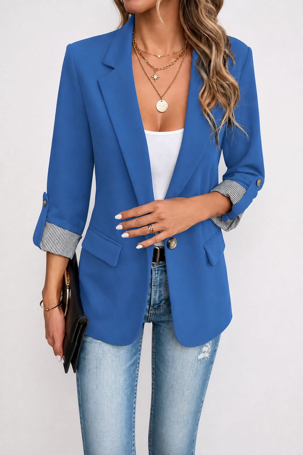 Cuffley Tailored Blazer - Women's Striped Cuff Long Blazer