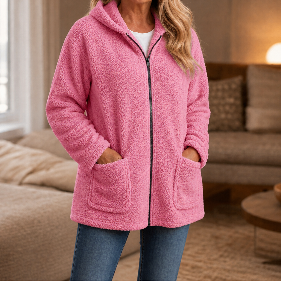 Cozelle Plush Hooded Zip-Up Jacket - Women's Oversized