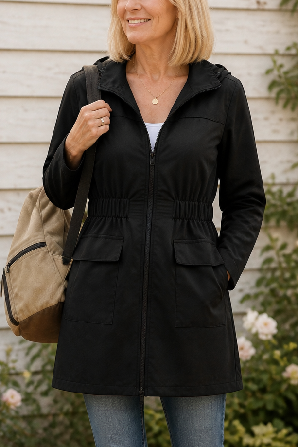 Rainette Hooded Rain Jacket - Drawstring Waist Women's Mac
