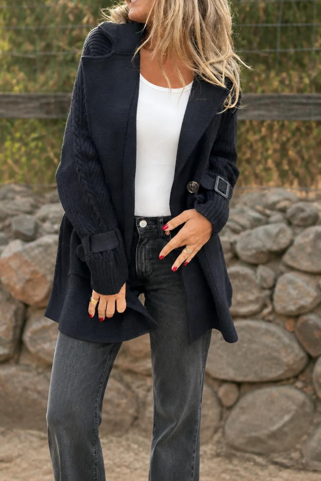 Isola Knit Sleeve Coat - Women's Double Breasted Long Coat