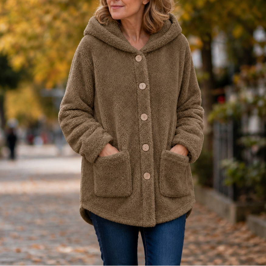Cozyvale Hooded Winter Jacket - Button Front Women's Coat