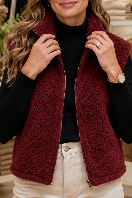 Wearbella Plush Puffer Gilet - Stand Collar Women's Vest