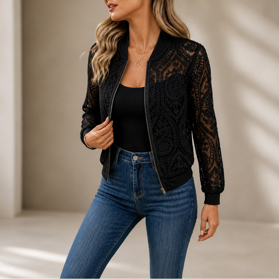 Laceleigh Lace Bomber Jacket - Women's Sheer Floral Jacket
