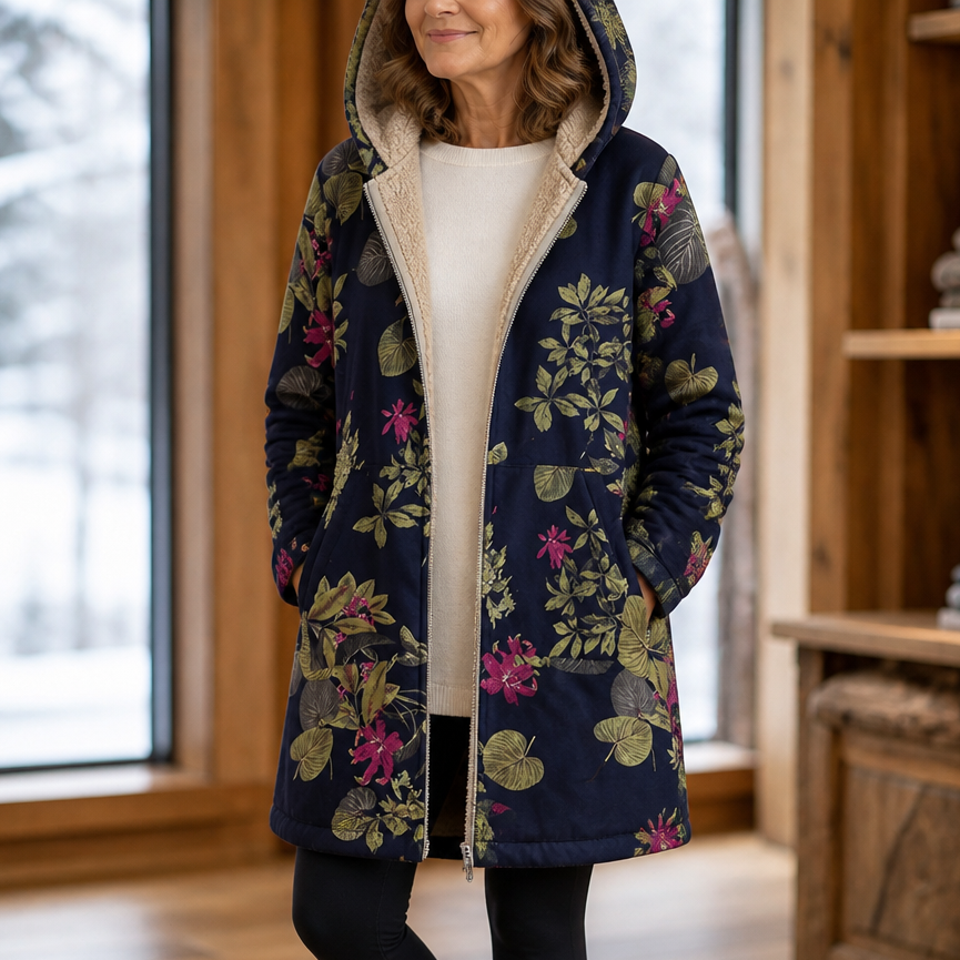 Leaf & Loom Printed Winter Coat - Hooded Women's Fleece