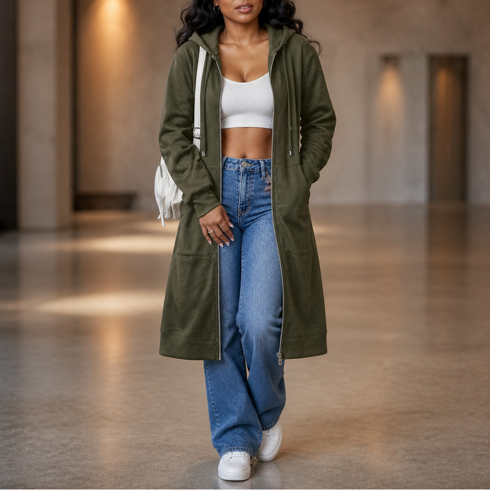 Cozyline Fleece-Lined Hoodie - Tunic Length Women's Zip Top