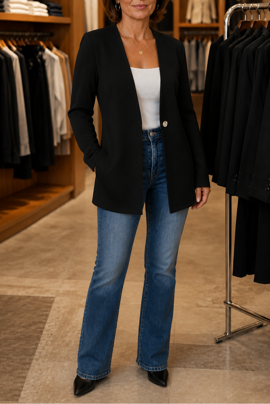 Linevalle A Line Blazer - Women's V Neck One Button Blazer