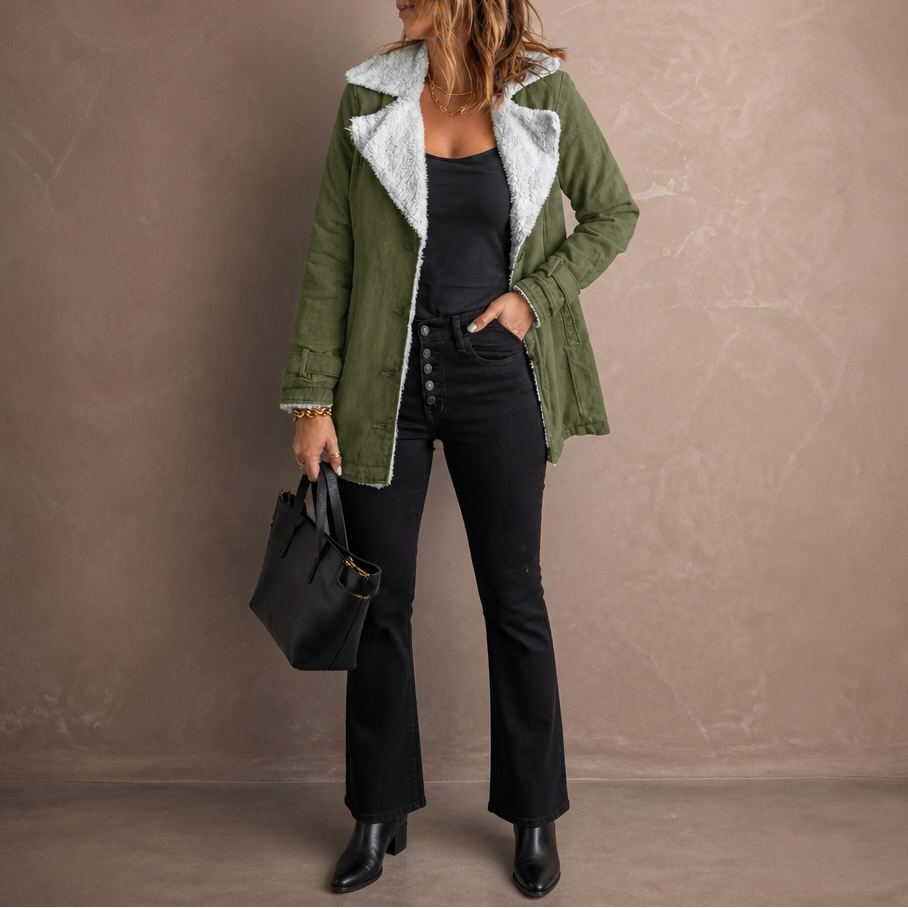 Suede-Finish Sherpa Lapel Jacket - Women's Lined Coat