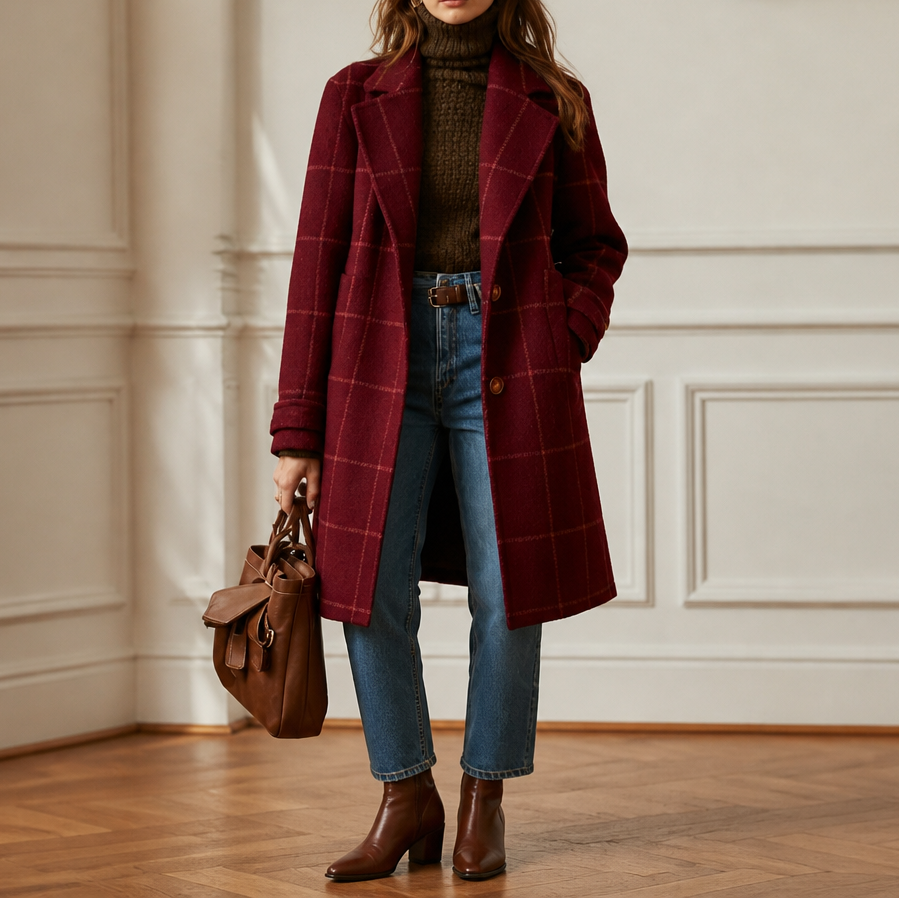 Wearbella Plaid Coat - Women's Oversized Two Button Coat