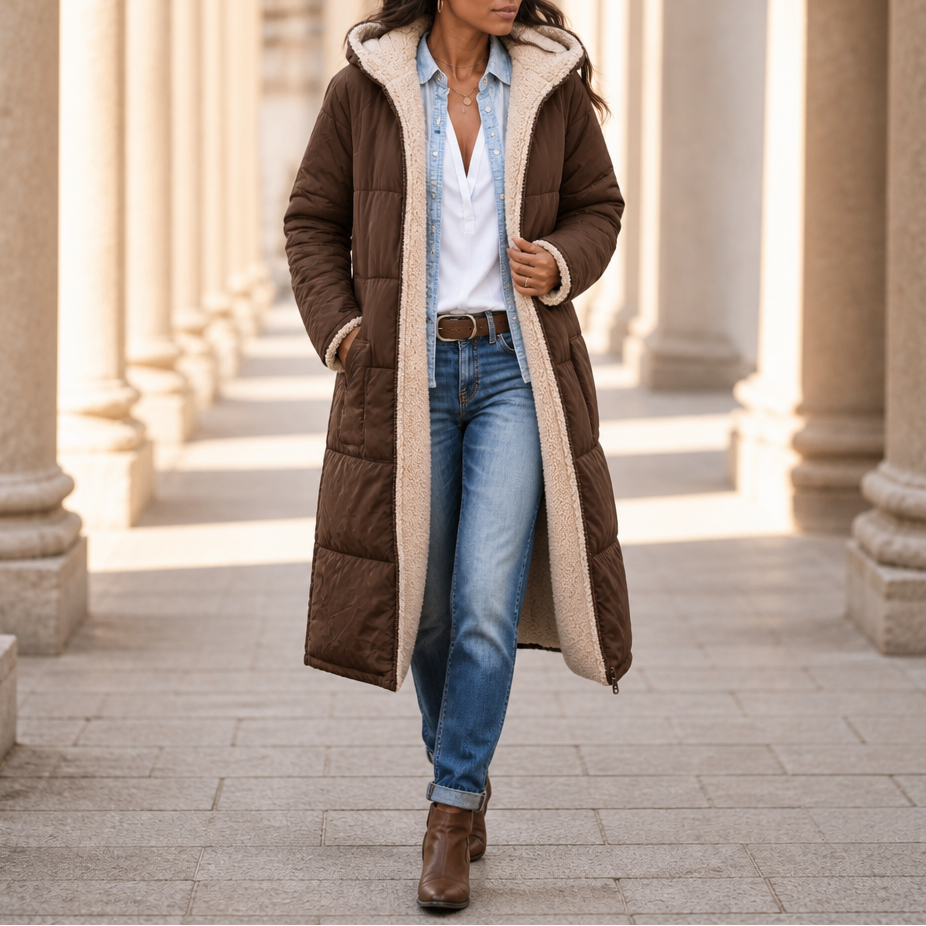 Wintervia Sherpa Long Coat - Windproof Women's Hooded Coat