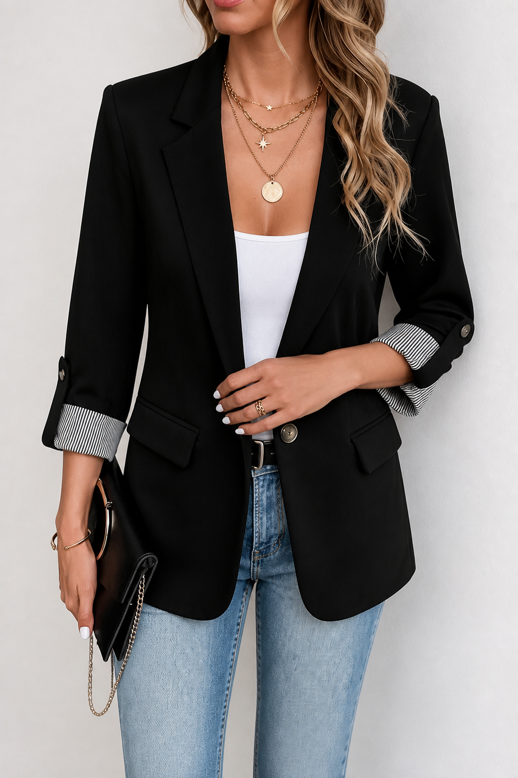 Cuffley Tailored Blazer - Women's Striped Cuff Long Blazer