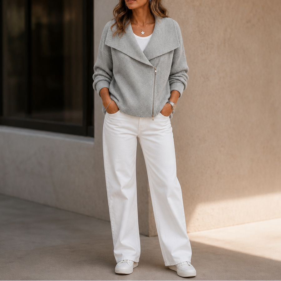 Wearbella Diagonal Zip Knit Jacket - Women's Ribbed Jacket