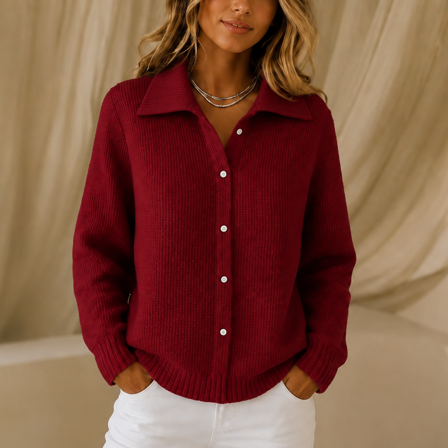 Lapelle Waffle Knit Cardigan - Women's Lapel Collar Knit