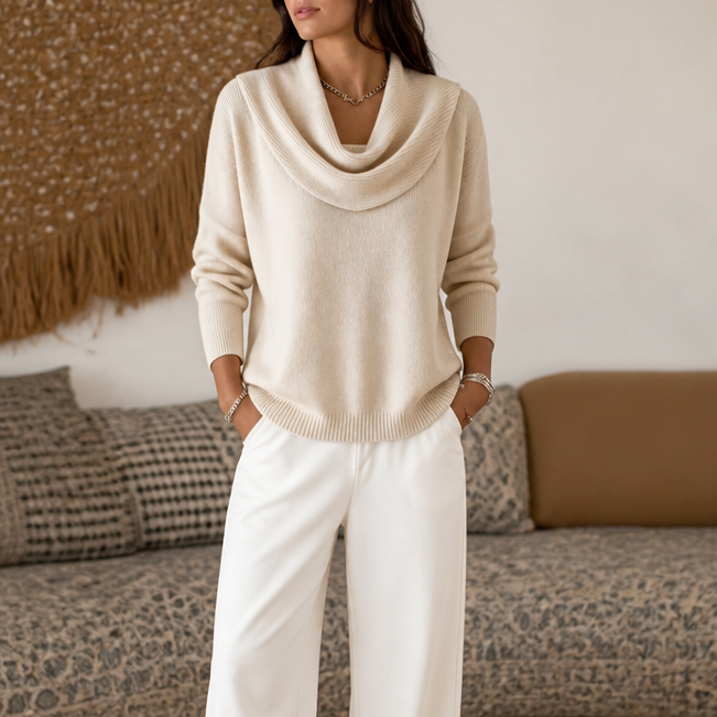 Draveline - Cowl Neck Drape Women's Knit Sweater
