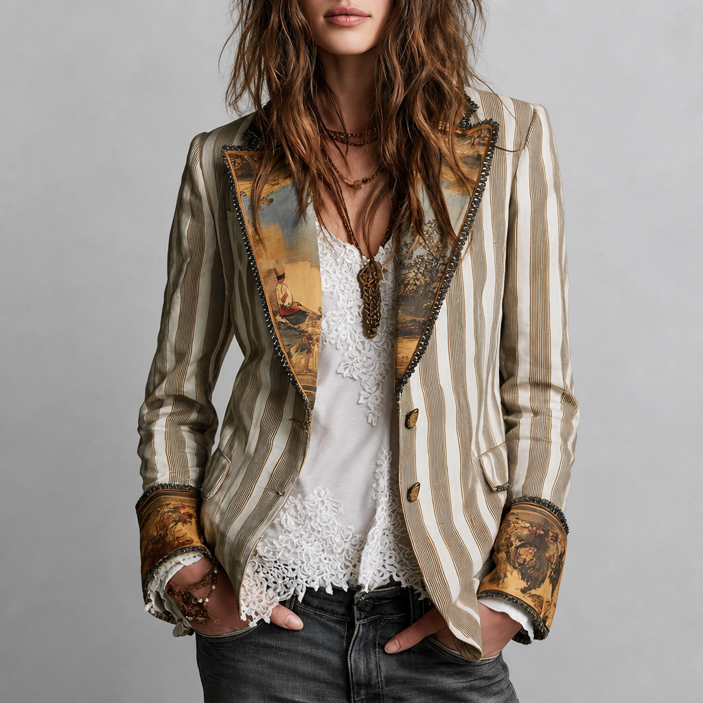 Herrive Herringbone Blazer - Women's Contrast Trim Blazer