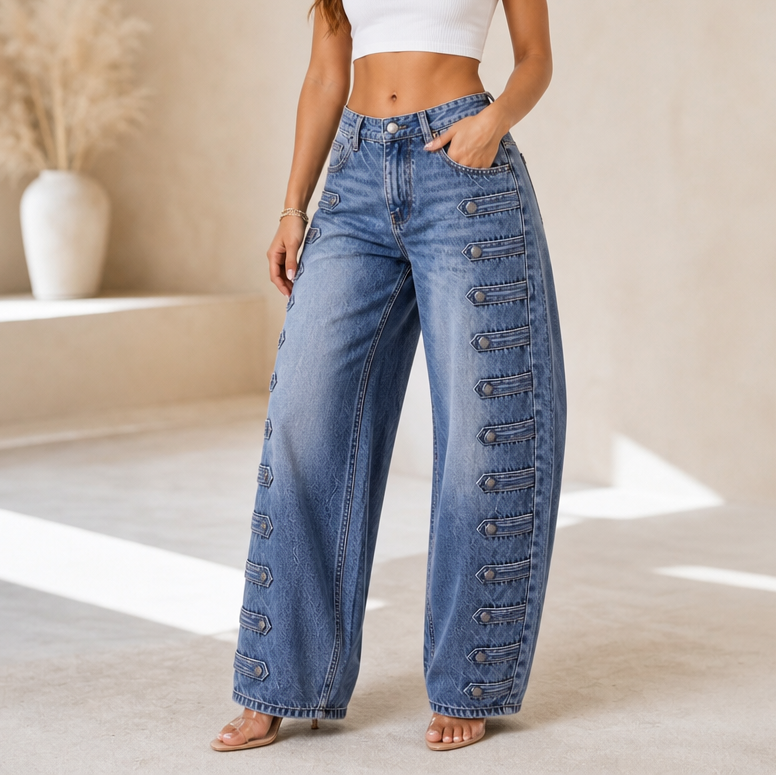 Buckleline Wide Leg Jeans - Side Buckle Women's Jeans