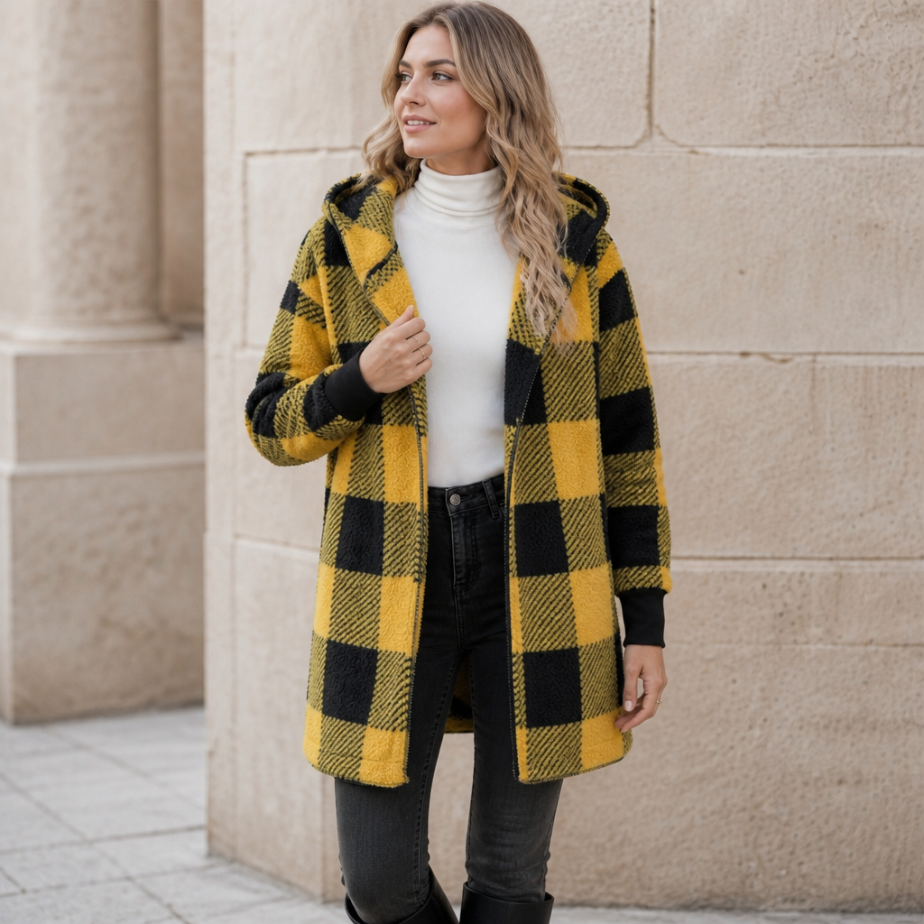 Plaidelle Plaid Hooded Cardigan - Oversized Women's Fleece
