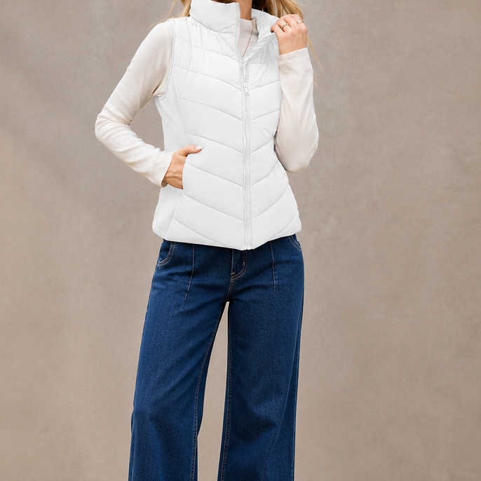 Layerly Quilted Puffer Vest - Women's Stand Collar Gilet