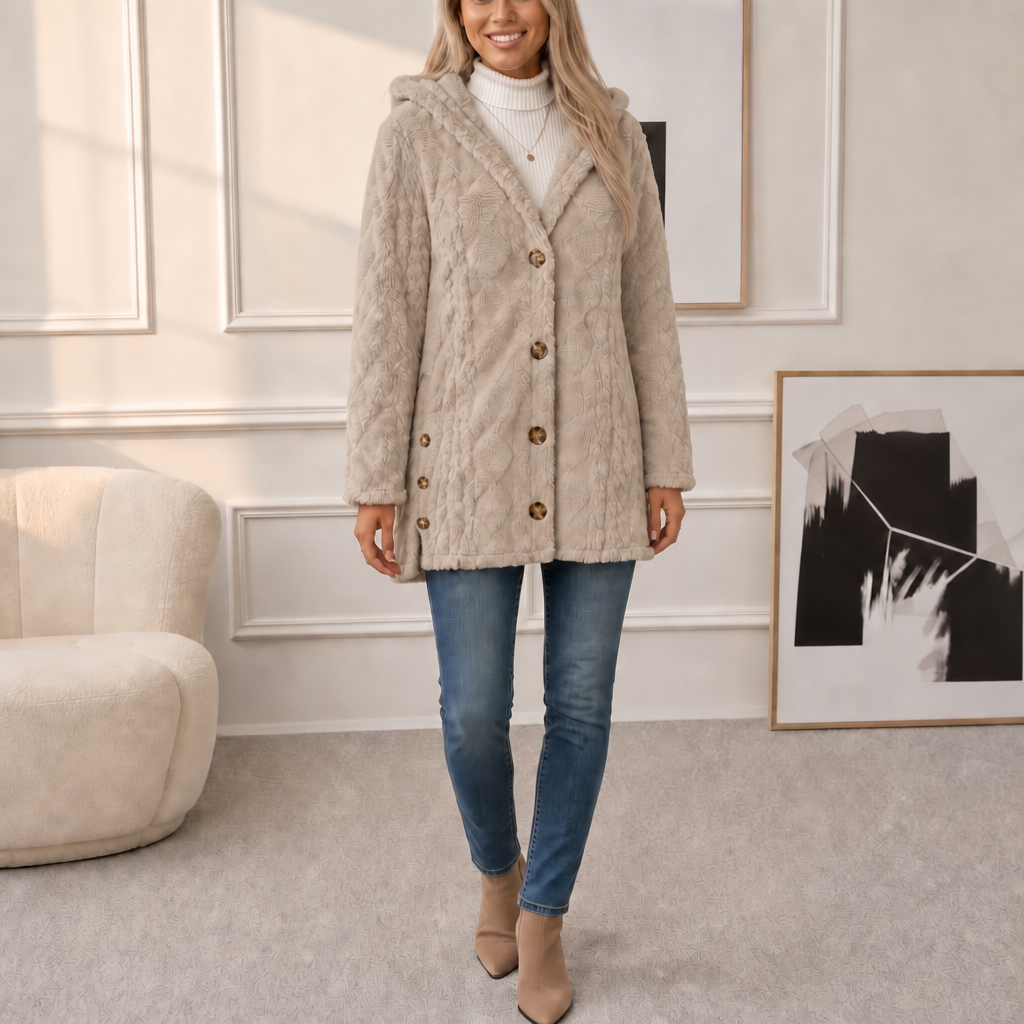 Wearbella Diamond Jacquard Hooded Coat - Women's Plush Coat