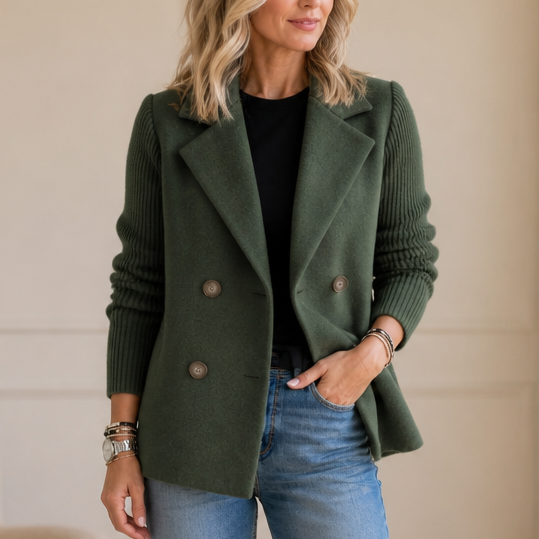 Wearbella Knit Sleeve Blazer - Women's Double Breasted