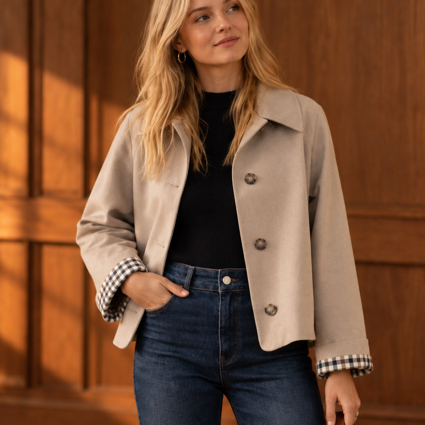 Wrenfield Cropped Jacket - Plaid Lined Women's Raglan Coat